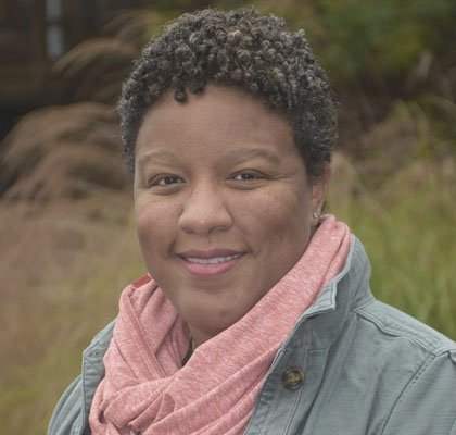 Woman with pink scarf