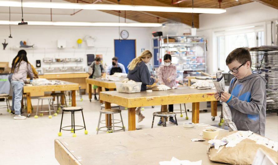students in art studio