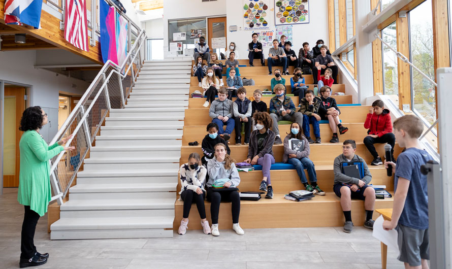 group of students on stairs