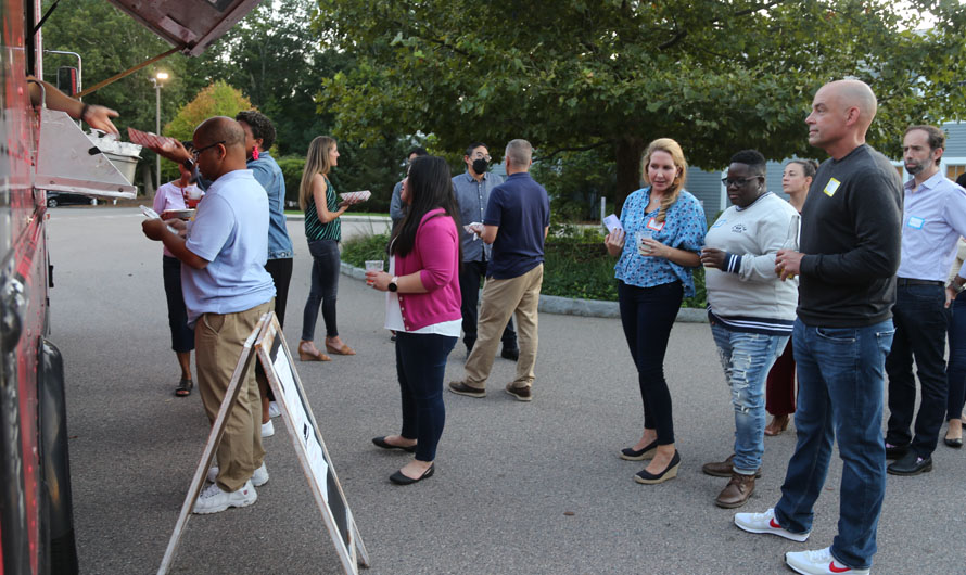 parents in line for a food truck