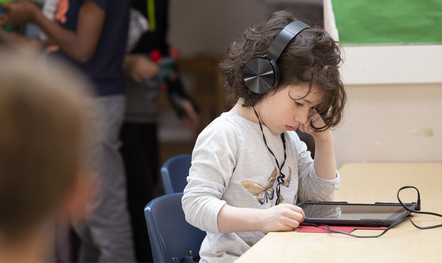 child with headphones