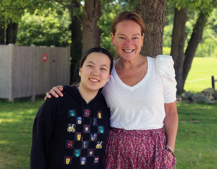 Two women smiling