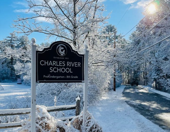 snowy entrance to school